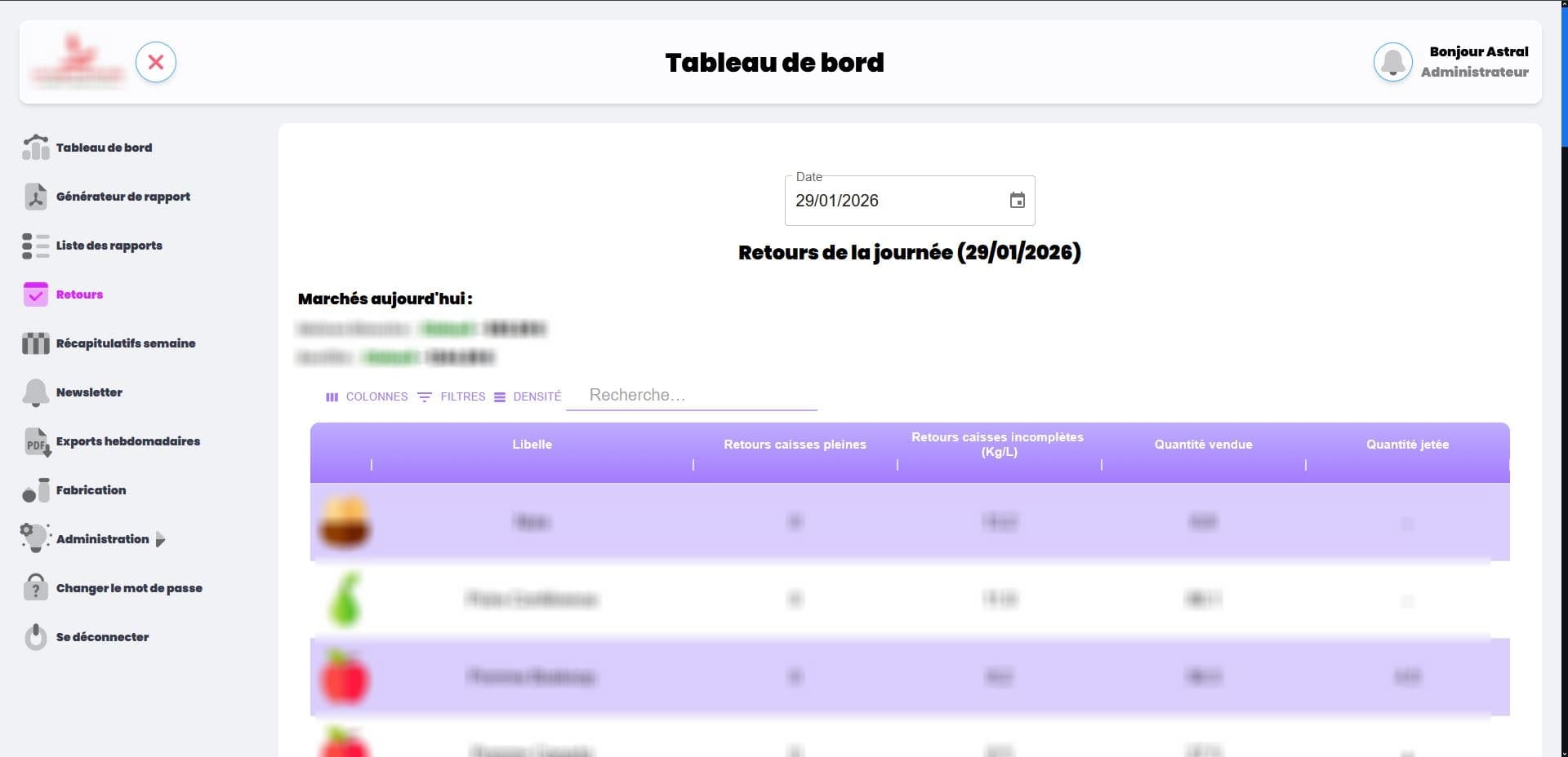 Plateforme de gestion logistique pour un verger - Screenshot 3