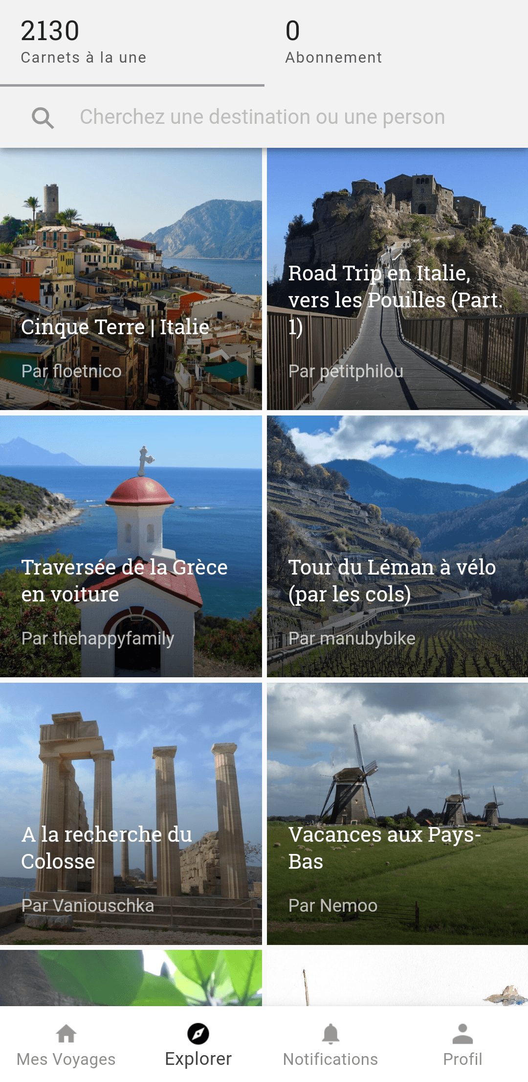 Application mobile de partage de voyages - Screenshot 1
